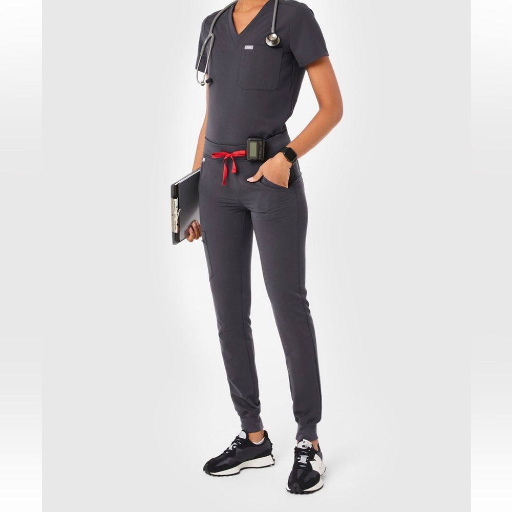 Figs Charcoal Skinny joggers with Red Accents